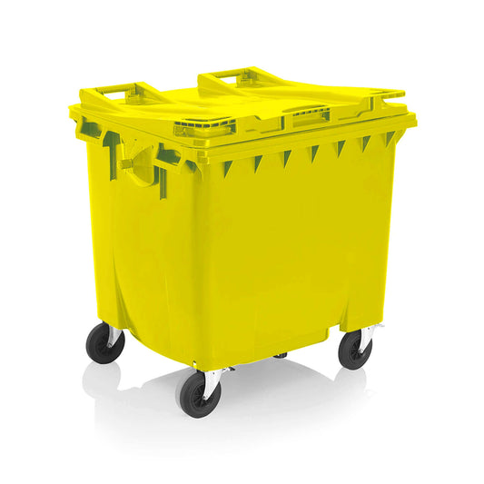 Express Wheelie Bin 1100L Litre Yellow Large Business Biffa Waste Rubbish Recycle Chemical Hazardous