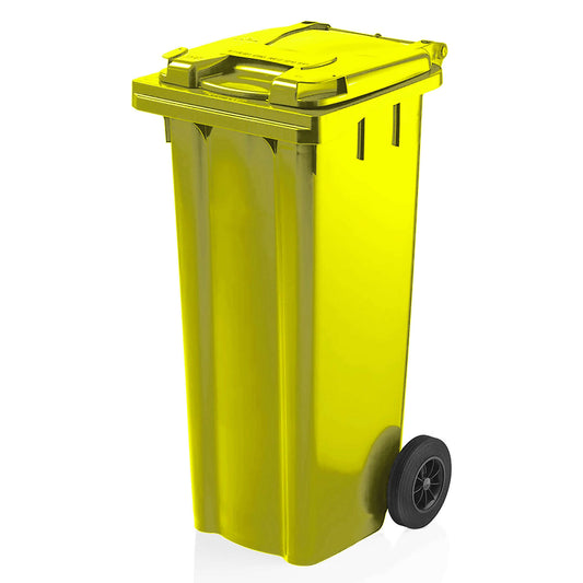 Express Wheelie Bin 140L Litre Yellow Small Medium Council Replacement Chemical Hazardous Waste Rubbish Recycle