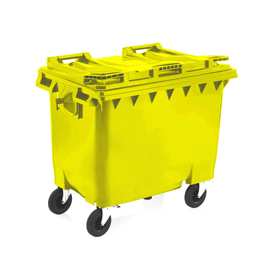 Express Wheelie Bin 660L Litre Yellow Large Business Commercial Biffa Outdoor Chemical Hazardous Waste Skip Rubbish Recycle