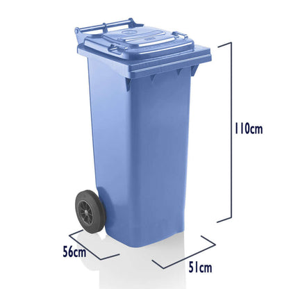 Express Wheelie Bin 140L Litre Yellow Small Medium Council Replacement Chemical Hazardous Waste Rubbish Recycle Dimensions